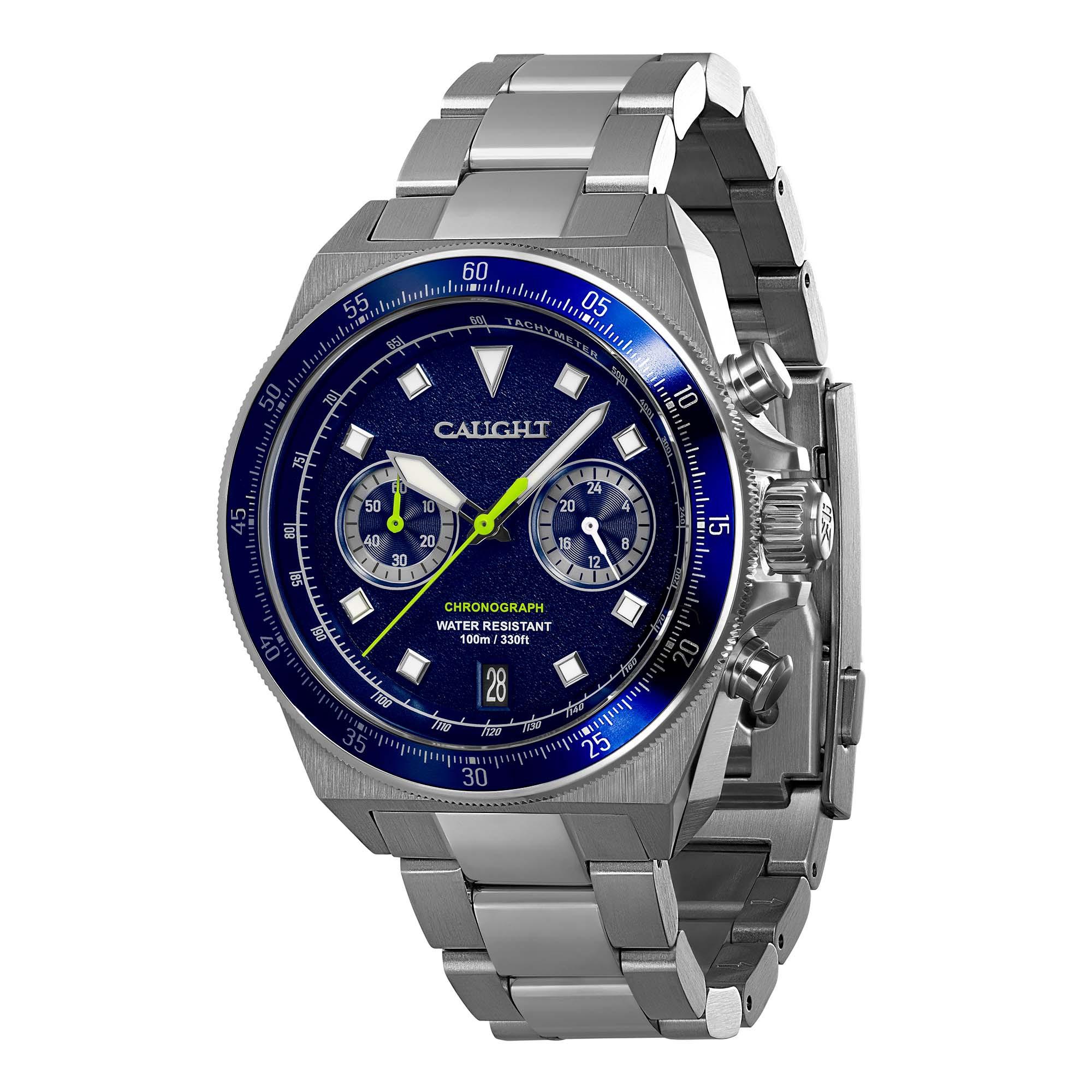 Velocity blue-men's waterproof dive watch with steel bracelet