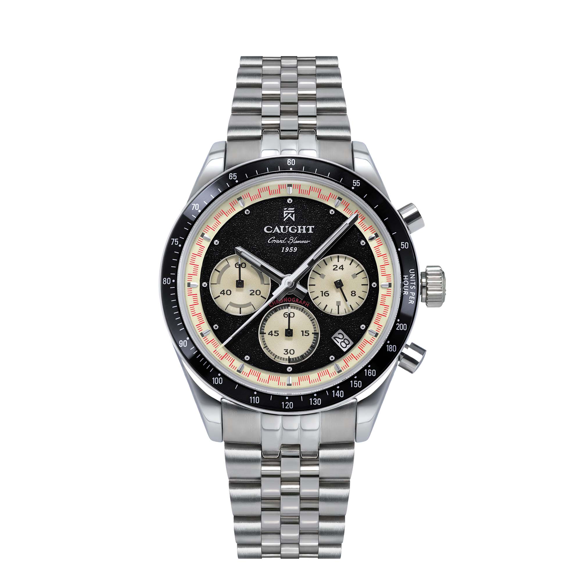 Grand Slammer Asphalt texture black dial chronograph watch – stainless steel sports watch under $200