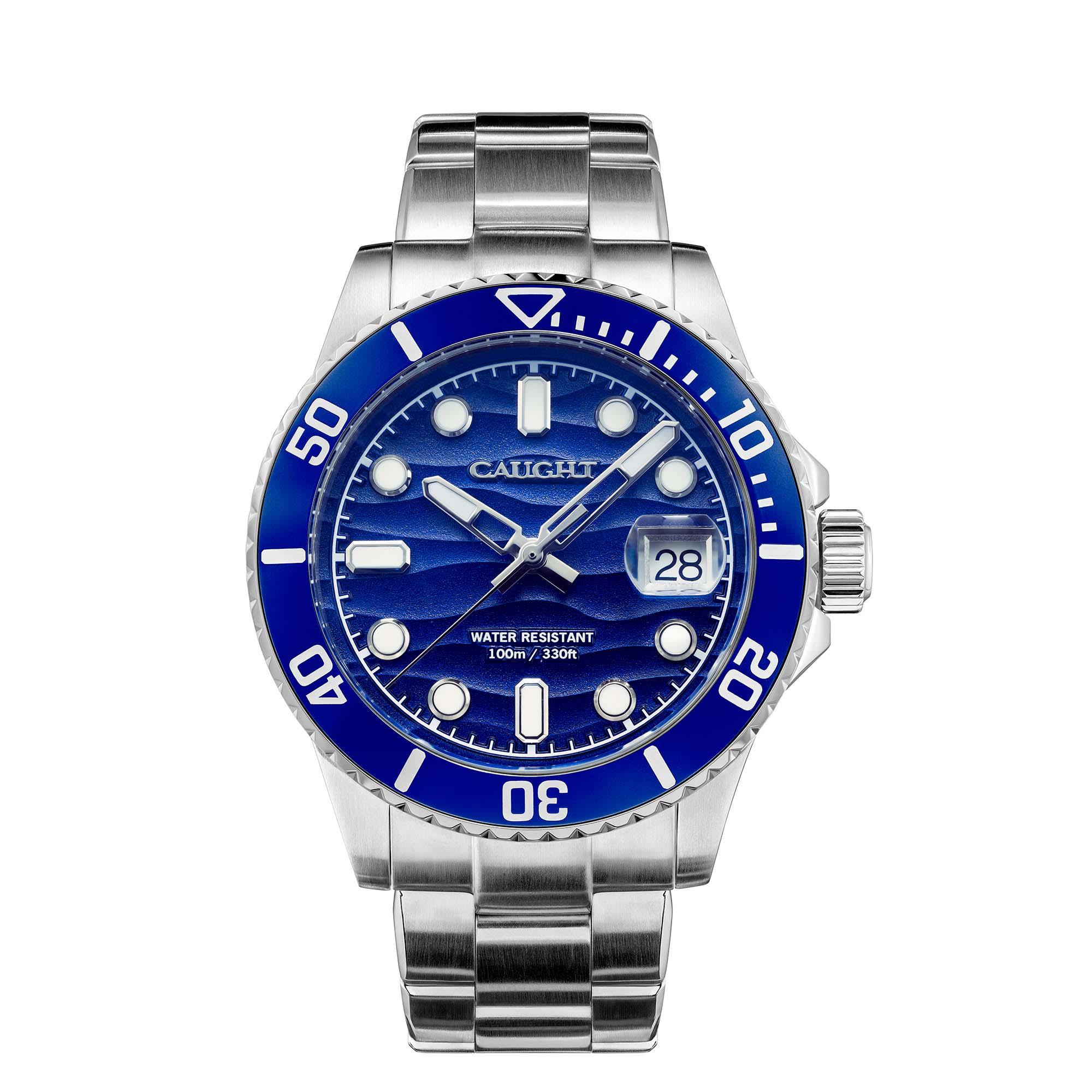 Sea Voyager silver band watch with deep blue dial – waterproof dive watch under $200