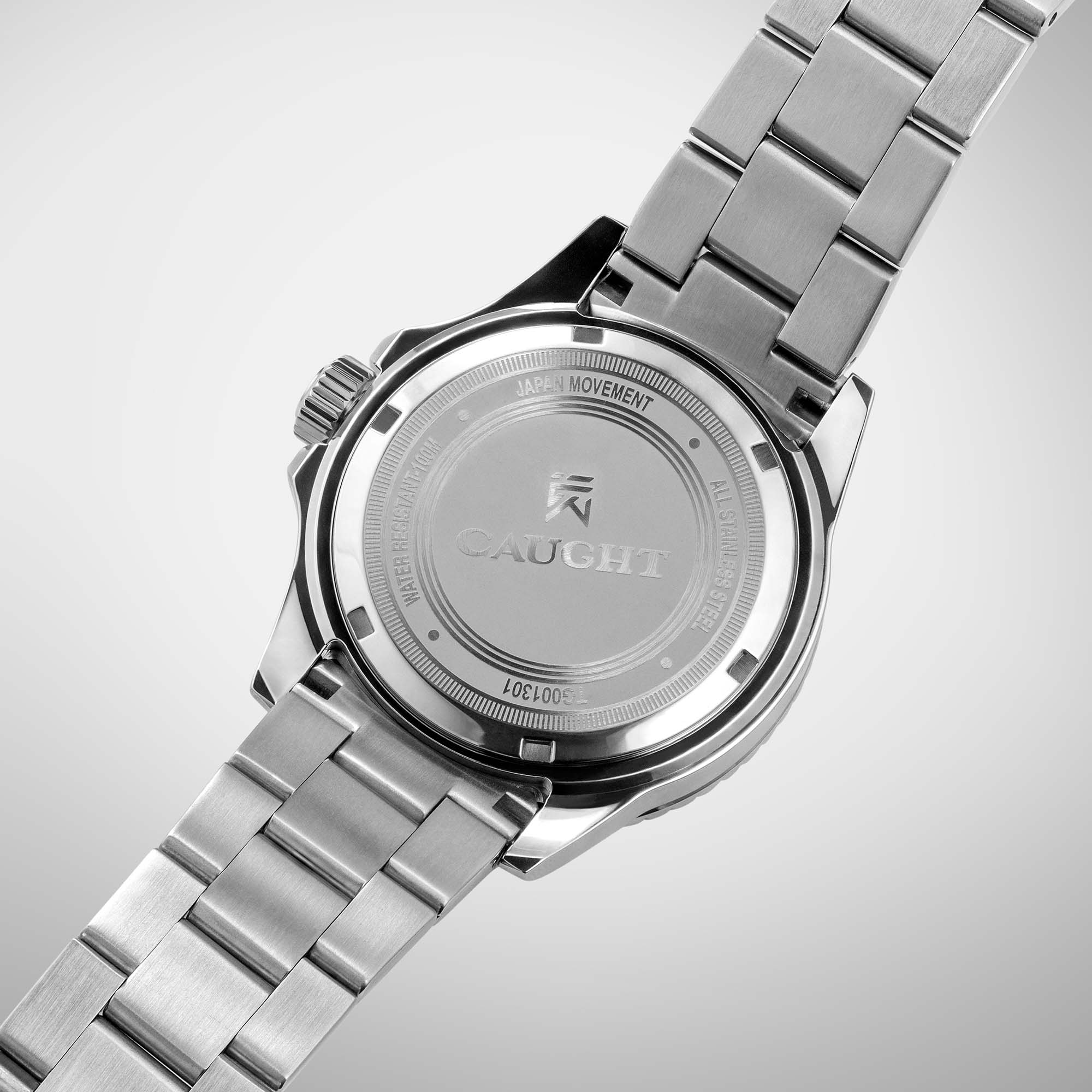 Caught silver stainless steel watch case back