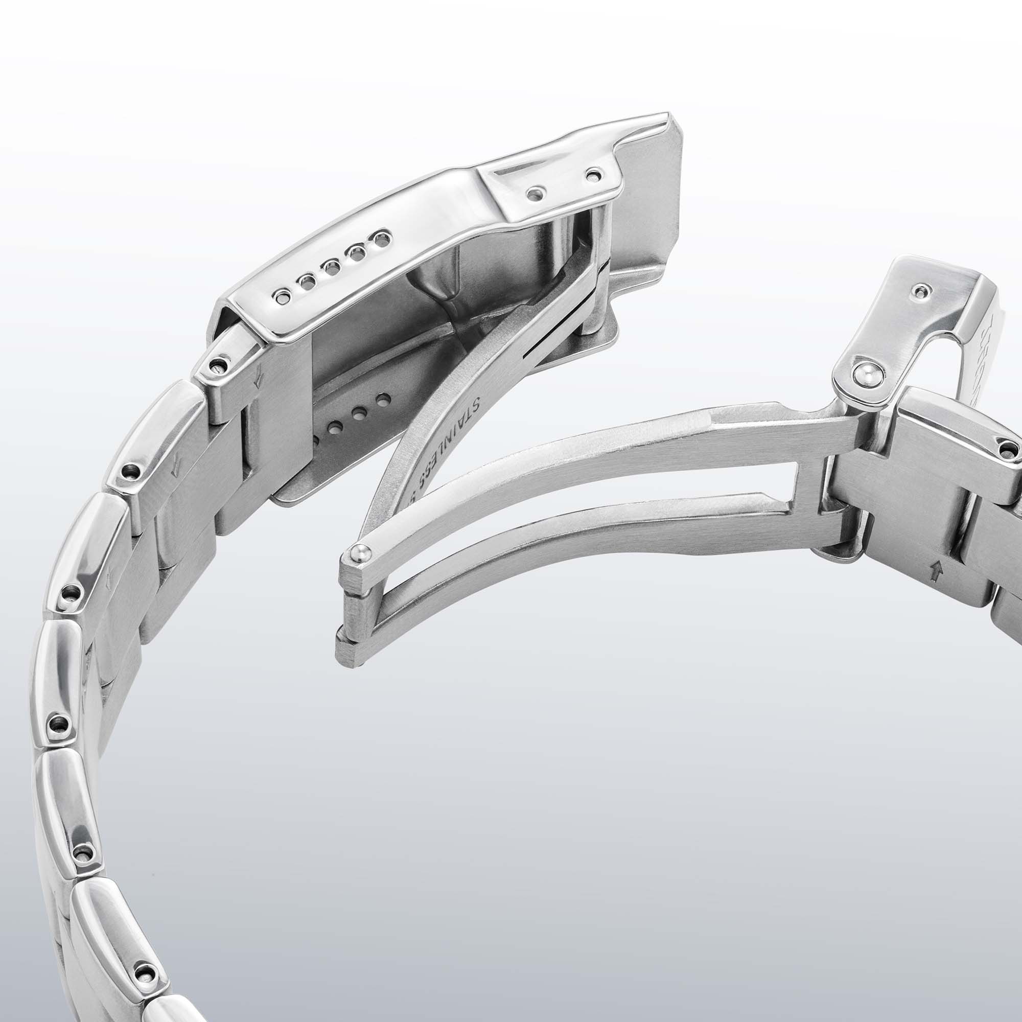 Caught silver steel watch strap & buckle