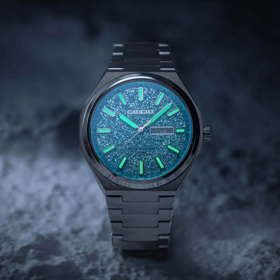 ARCANA Baby Blue Dial Luxury Watch At Night-Super Luminous Hands And Marks