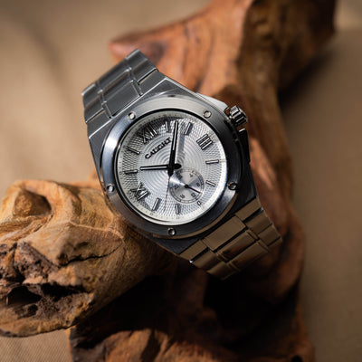 PILLARIX White Dial Stainless Steel Watch With Sub-dial Display, Solid Case Construction And Japanese Accuracy