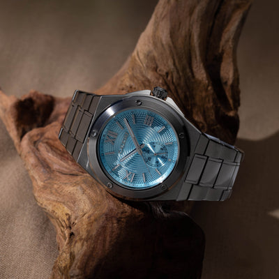 PILLARIX Roman Architecture Inspired Watch With Ice Blue Dial, Roman Numeral Markers