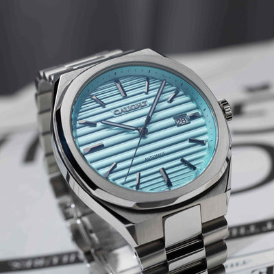EPOCH Baby Blue Stainless Steel Watch With Cigar Style Dial Design-Affordable Luxury Men's Watches