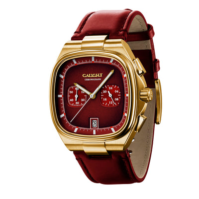 Aeris vintage chronograph with red dial and red genuine leather strap