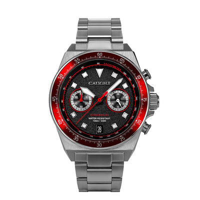 Caught ' s velocity racing watch with a red and black dial