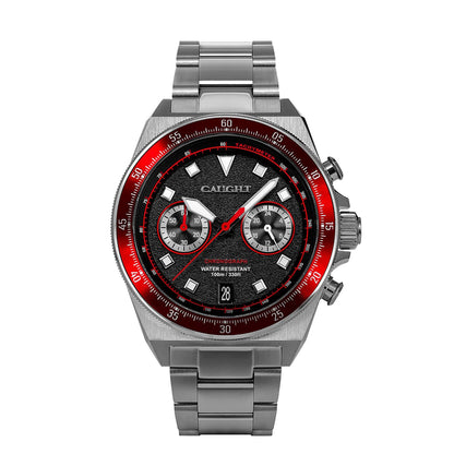 Caught ' s velocity racing watch with a red and black dial