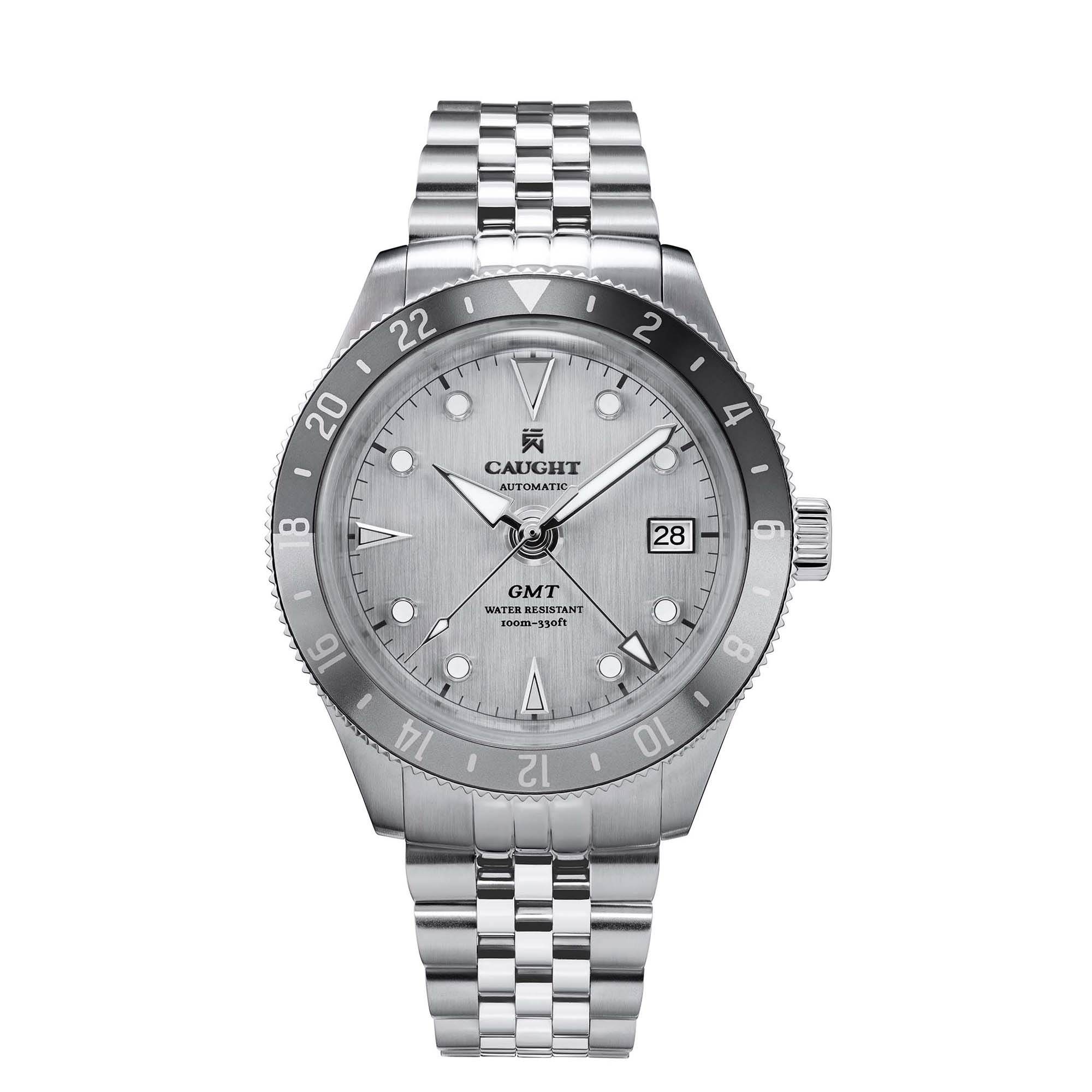 Nomad Stainless steel band silver grey automatic watch with GMT Function