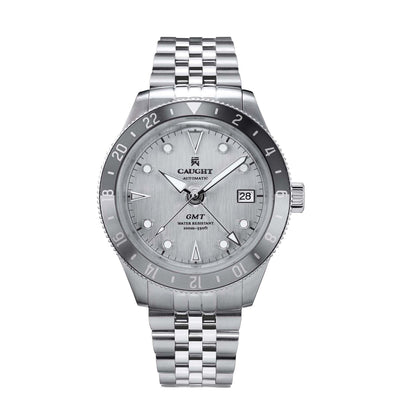 Nomad Stainless steel band silver grey automatic watch with GMT Function