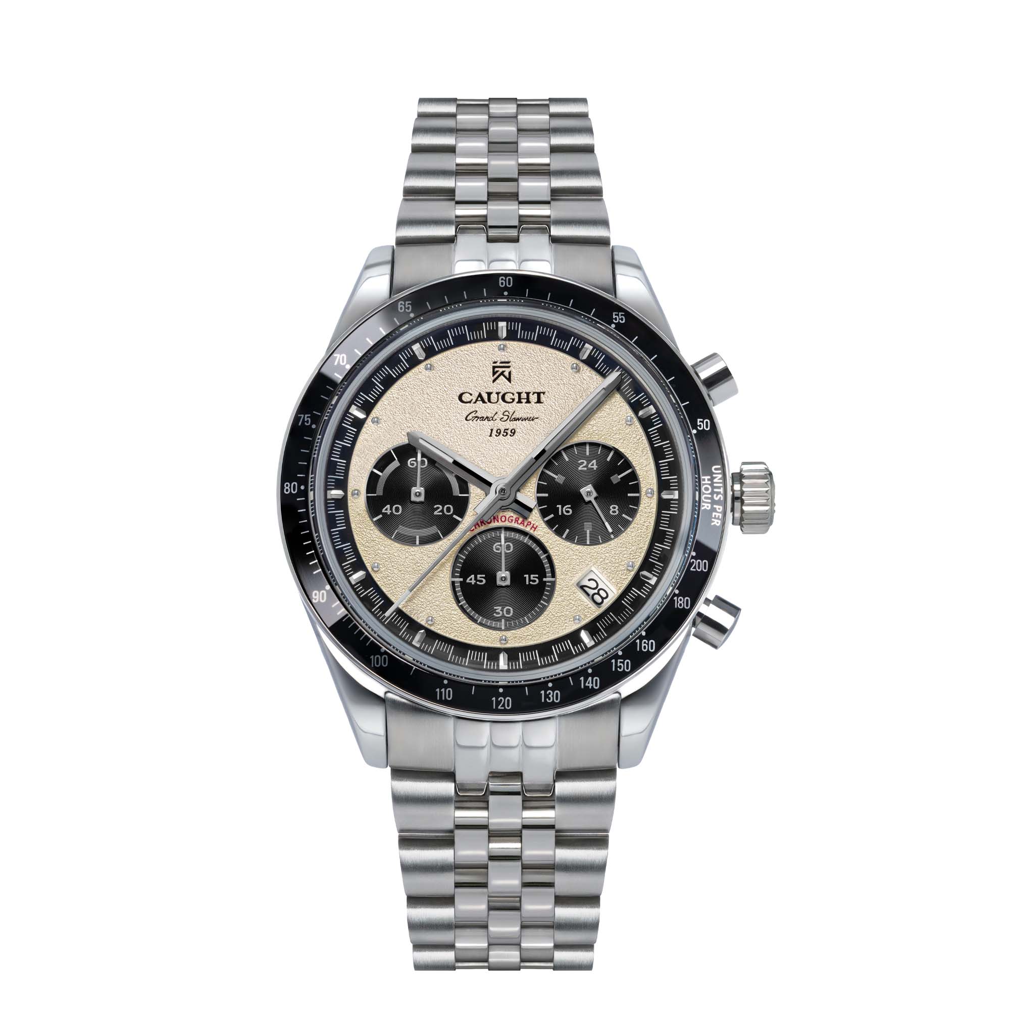 Grand Slammer Asphalt texture white dial chronograph watch – stainless steel sports watch under $200