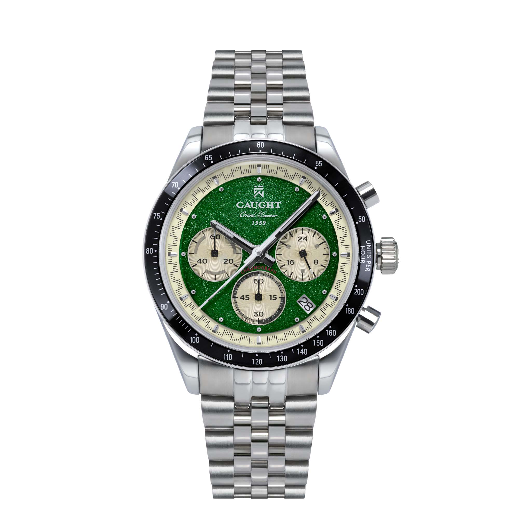 Grand Slammer Asphalt texture green dial chronograph watch – stainless steel sports watch under $200