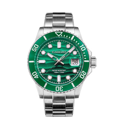 Green watch with silver case/stainless steel watch/dive watch