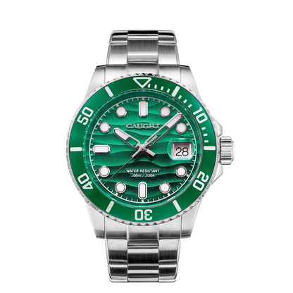 Green watch with silver case/stainless steel watch/dive watch
