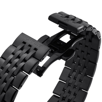 Lucent collection , Integrated stainless steel bracelet detail with multi-link design and butterfly clasp