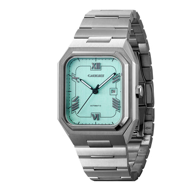 Monarch Baby Blue automatic watch featuring clean proportions and integrated steel design