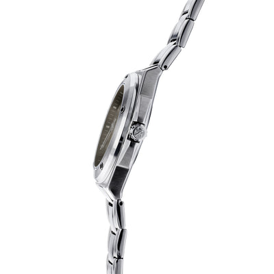 Pillarix Collection Black Dial Stainless Steel Watch Band & Crown With Knurling, Engraved Logo