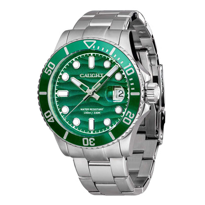 Watch with green dial and silver stainless steel strap