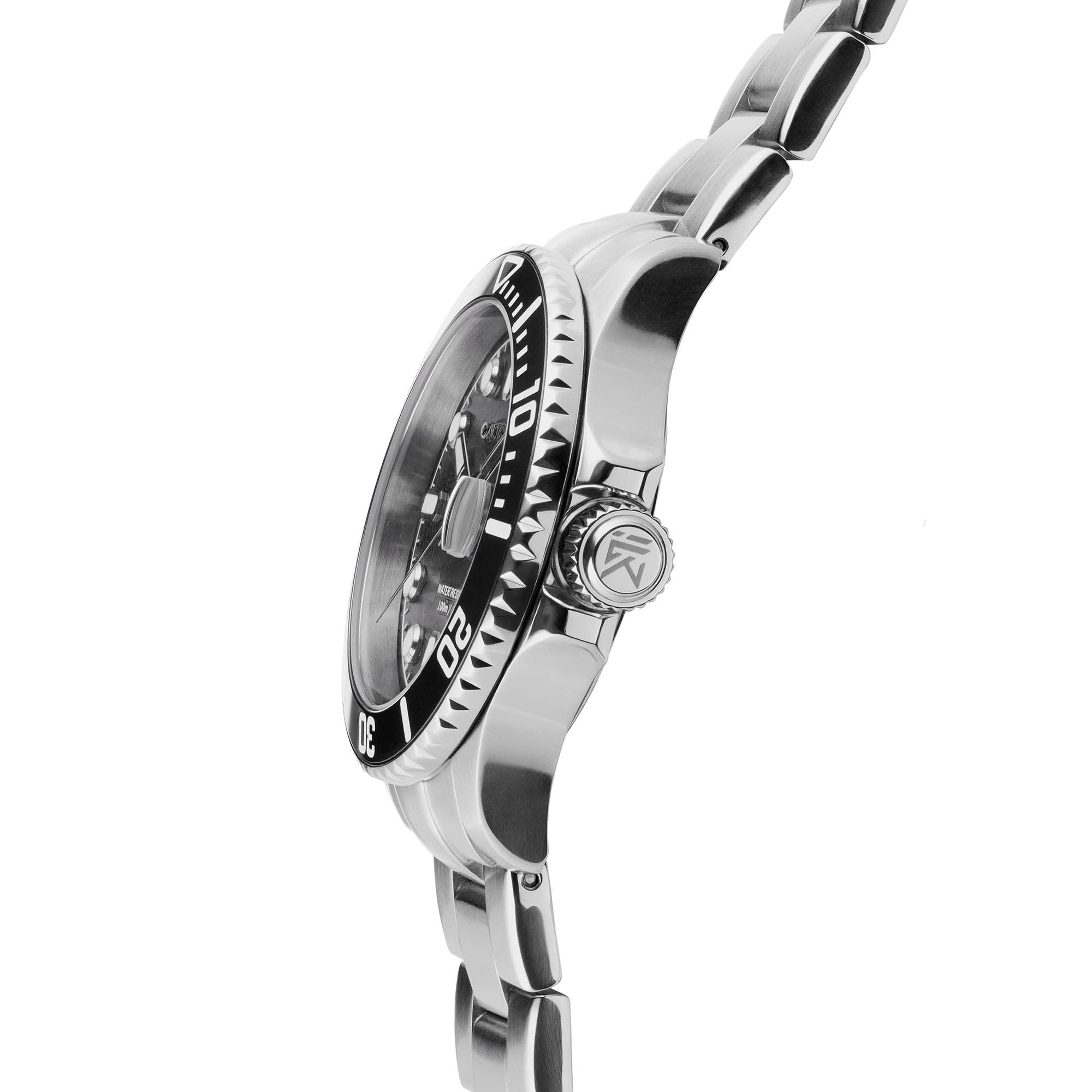 CAUGHT 'S Silver watch with black dial