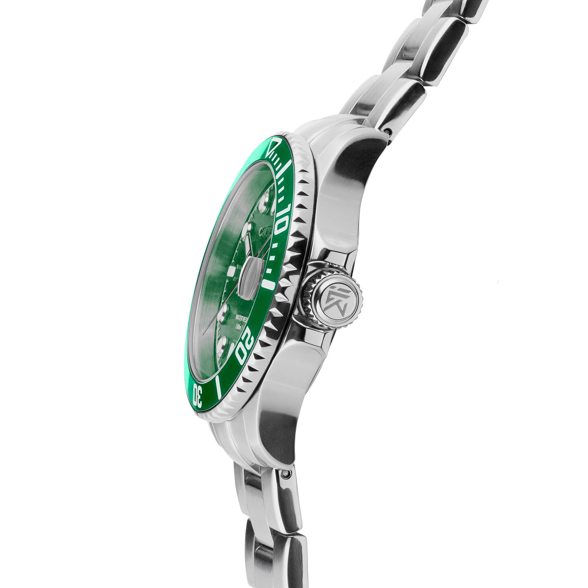 CAUGHT'S Sea Voyager Collection Silver Watch With A Green Dial